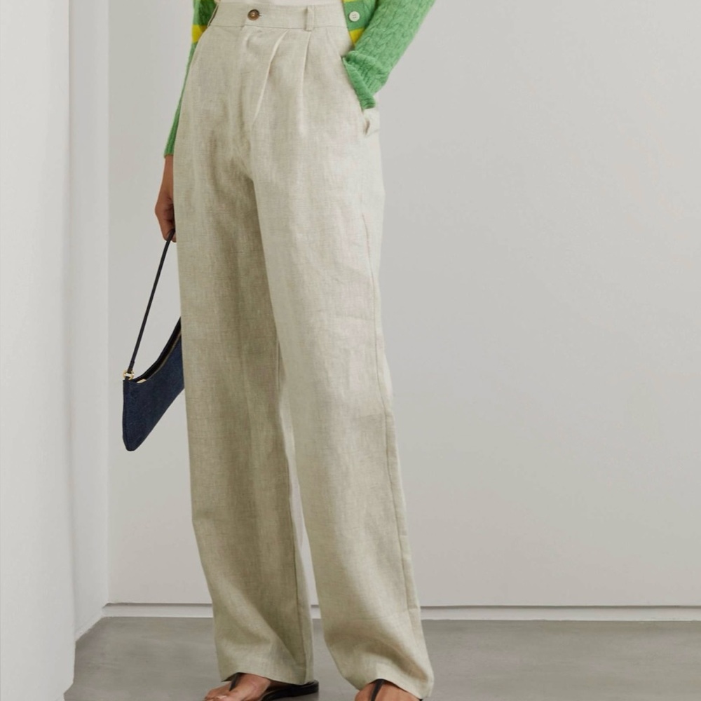 Reformation Straight-Leg Linen Pants in Light Beige
